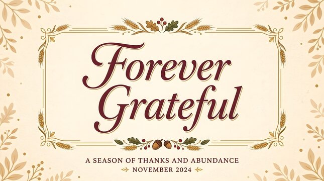 Floral ornament surrounds the text forever grateful in a decorative vector illustration autumnal botanical calligraphy celebration