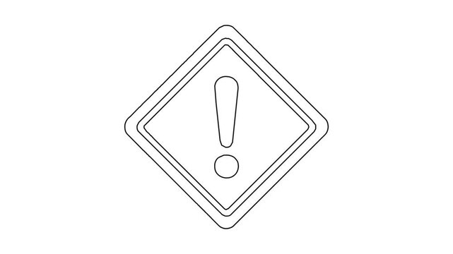 Exclamation mark warning sign drawing animation appearing and disappearing on white background simple line style motion graphic for digital alert notifications.