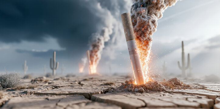 Cigarette smoke under storm clouds. Dark sky with smoking cigarette and threatening environment