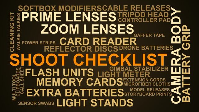 Shoot Checklist Word Cloud