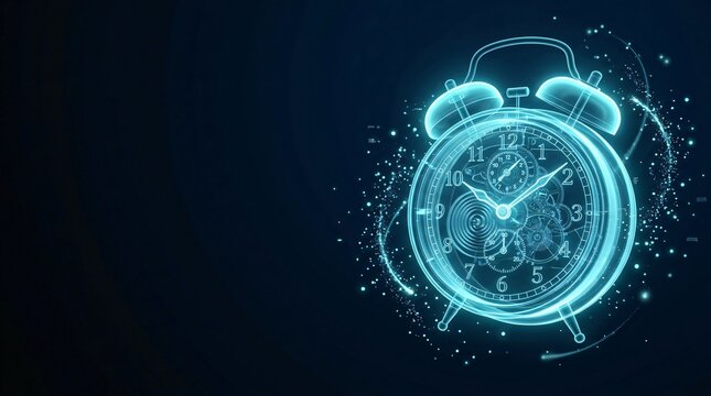 Classic alarm clock digital wireframe hologram representation with hologram wireframe measurement technology abstract schedule business management structure