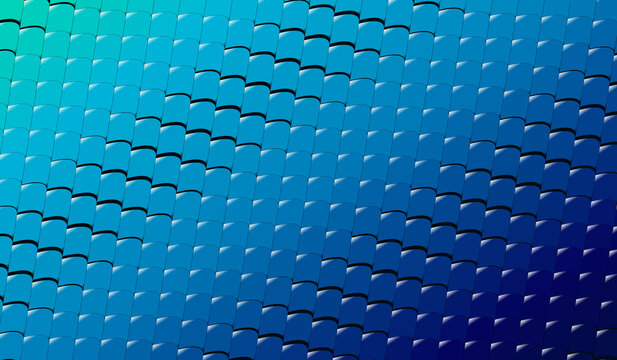 Blue gradient fish scale 3D pattern roof tiles abstract tech background wallpaper