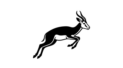Fototapeta premium Jumping antelope silhouette icon in black and white.