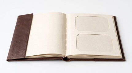 Fototapeta premium leather album brown photo book vintage picture album open photo album leather bound book blank picture album family memory book wedding photo album on transparent background