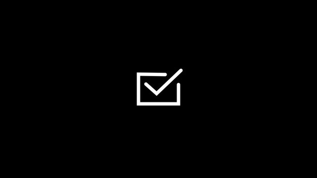 Minimalist White Checkbox Icon with Check Mark Vector Isolated on Black Background.