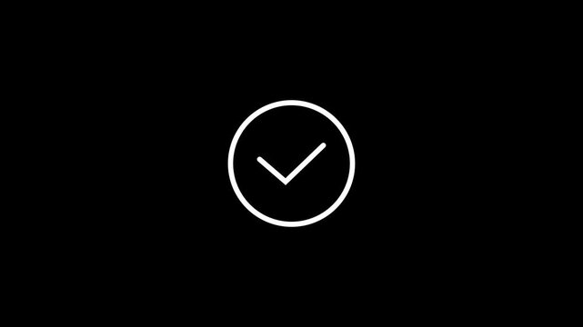 Minimalist White Check Mark Circle Icon Approved Vector Isolated on Black Background.