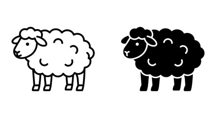 Obraz premium Simple Sheep Icons, Black and White Vector Graphics, Farm Animal Illustrations, Livestock Silhouettes
