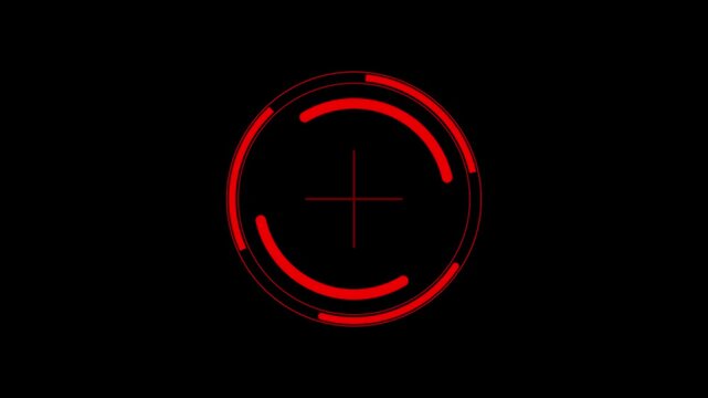 Futuristic Glowing Red HUD Target Crosshair Interface Element on Black Background.