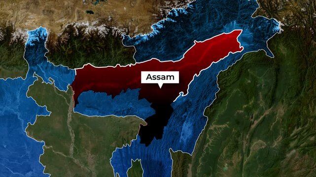 Assam Map Highlight Animation, Assam State Location Map, Assam Map in Northeast India