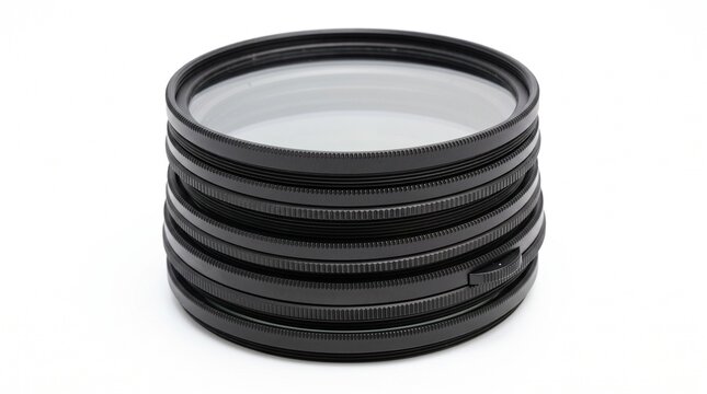 camera lens filters circular glass filters stack filters camera accessories lens attachment optical glass uv filter cpl filter polarizing filter nd filter on transparent background
