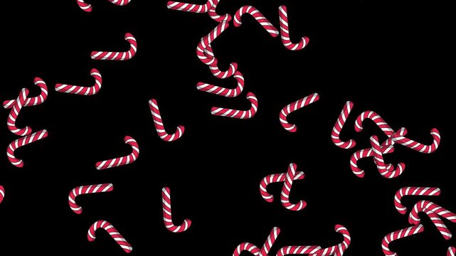Floating Red and White Candy Canes on Black Background