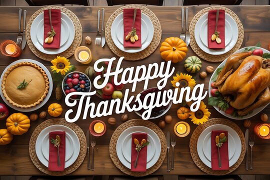 Festive thanksgiving table setting with traditional foods and autumn decorations