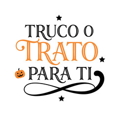 Obraz premium Truco o trato, Tipografía de Halloween Estilo Retro Letra. Texto en naranja y negro. Tipografía con Calabaza. Diseño de fuente vectorial. Imprimible para fiestas. editable svg
