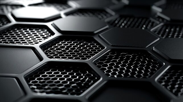 Dark hexagon grid pattern creating a modern, geometric background, representing technology, innovation, and seamless connectivity for digital concepts