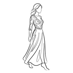 Fototapeta premium Elegant woman in flowing dress line art