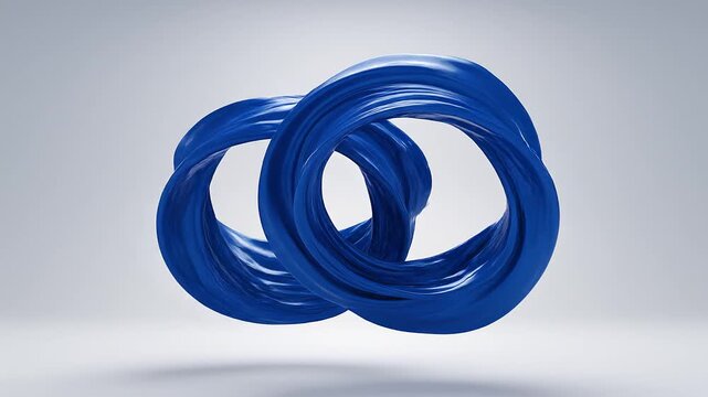 Abstract 3D Render of Interlocking Blue Glossy Liquid Loops on White Background