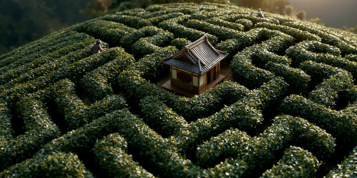 Photographer captures peaceful sunset casting shadows through textured shrubbery in luminous maze