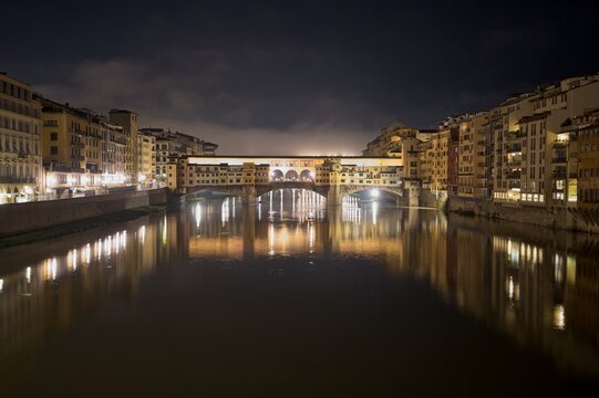 Panorama of Florence Italy bridge at Night
