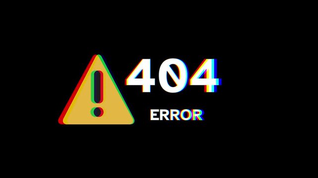 404 Error Page Not Found Illustration with Glitch Effect and Warning Icon