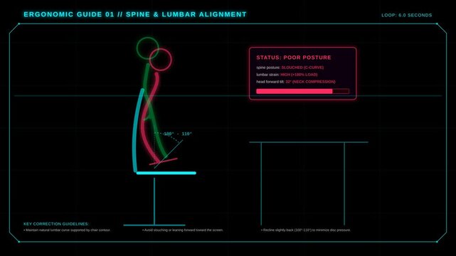 Ergonomic Guide Showing Correct Spine and Lumbar Alignment for Better Office Posture and Back Health