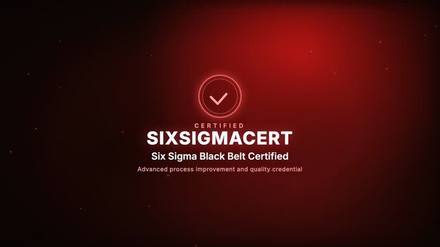 Animated Six Sigma black belt certification badge confirming an advanced process improvement quality credential