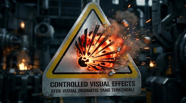 Industrial warning sign with explosion and sparks