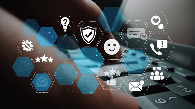 FAQ and online help icons show question, answer, and support system. FAQ improves online help experience, customer service quality, and FAQ knowledge access. Funnel