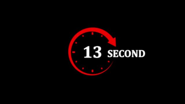 Thirteen Second Timer Countdown Graphic With Red Arrow On Black Background image photo