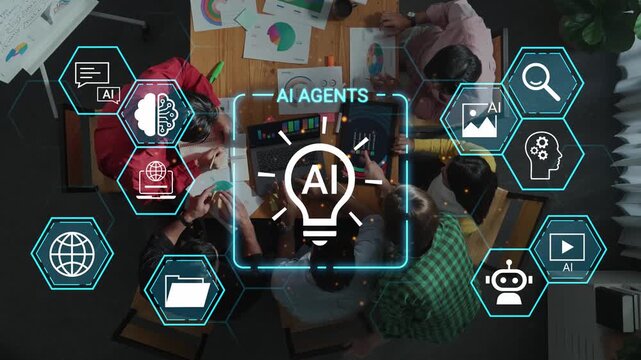 Creative brainstorming session with AI agents, digital tools, and data analysis for innovative project development in modern business environments Gluon.