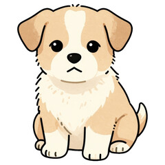 Fototapeta premium Sad Puppy Illustration: A charmingly illustrated puppy with big, sad eyes sits with a slightly downturned mouth, conveying a feeling of melancholy and longing.