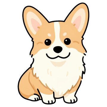 Cute Corgi Illustration: An adorable illustration of a Pembroke Welsh Corgi, featuring its signature big ears, friendly smile, and characteristic markings, sitting attentively and looking charming.