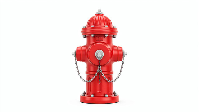 Red fire hydrant isolated on white background for emergency fire safety and protection concepts in a studio setting