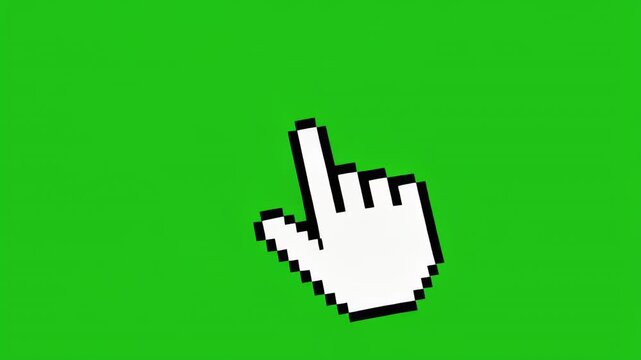 White computer mouse cursor icons clicking on green chroma key background with black separation bars