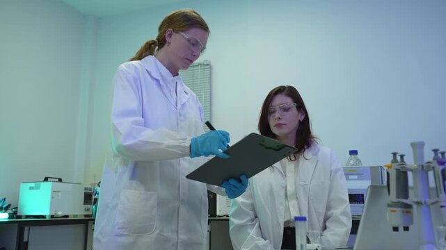 Scientists conduct chemical research and data analysis in a modern laboratory, driving innovation, biotechnology, healthcare, and scientific discovery through teamwork.