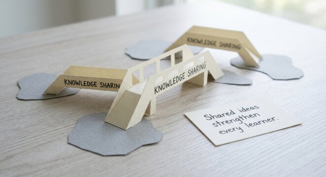 Wooden Bridges Symbolizing Knowledge Sharing and Collaboration on a Table