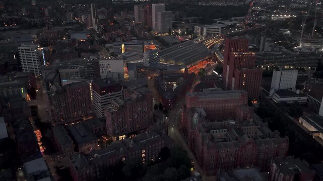 Slow pan over Piccadilly Station Manchester UK