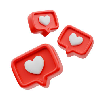 Red Heart Like Notification Icons 3D Render