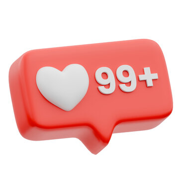 3D Heart Like Notification with 99 Plus Count