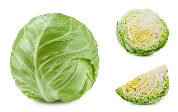 Cabbage Isolated white background. Cabbage set with clipping path
