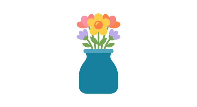 Colorful flowers in a blue vase a flat vector illustration on a white background