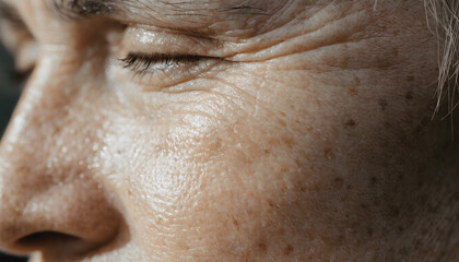 Fototapeta premium Close Up Macro of Facial Wrinkles and Natural Aging Skin Texture