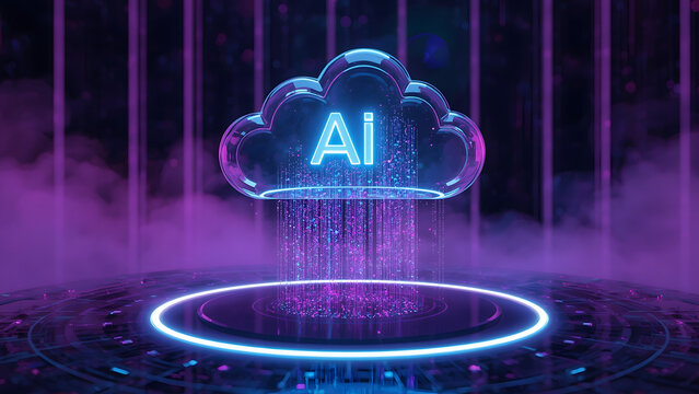 Cloud and edge computing technology data transfer concept. A large cloud icon is in the center, Ai Brain Cloud Big data, network, Science and futuristic ai cloud background concept.