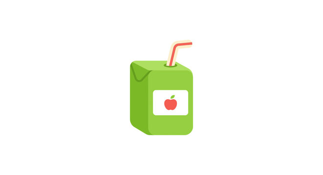 Green apple juice carton with straw and apple logo flat vector illustration