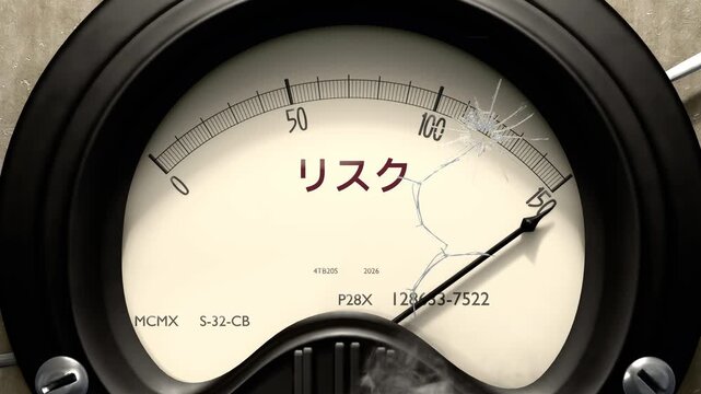 リスクメーター - 危険度が急上昇し、リスクの値が限界を超えて振り切れる。