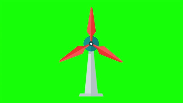 Looping Animated Red Wind Turbine Concept On Green Screen Background