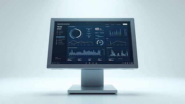 A computer monitor displaying complex financial charts and data analytics for business performance review processes