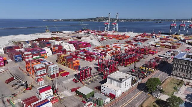 Aerial view of container terminal operations in Montevideo, Uruguay