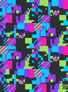 Vibrant neon geometric glitch pattern for esports jersey and sportswear apparel design