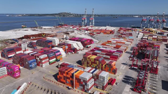 Aerial view of container terminal operations in Montevideo, Uruguay