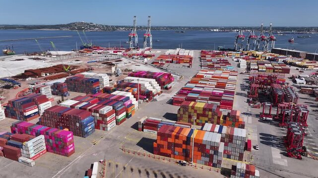 Aerial view of container terminal operations in Montevideo, Uruguay